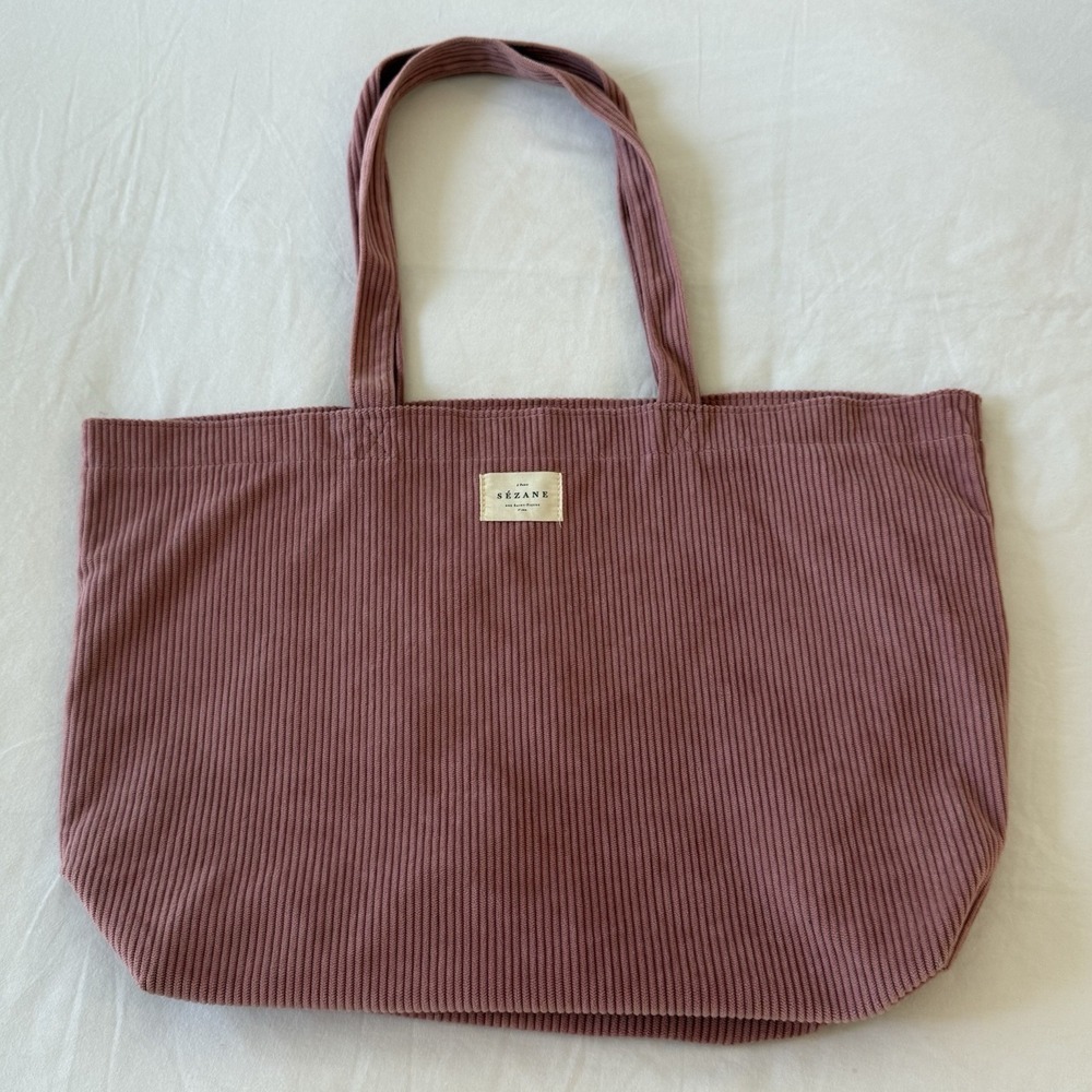 Sezane Paris Rue Saint Fiacre Large Pink Corduroy Shopper Tote Book Bag Errands